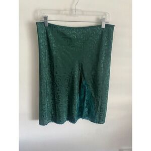 Maidenform Chantilly Slip Skirt Green‎ Swirl Pattern Lace Trim M